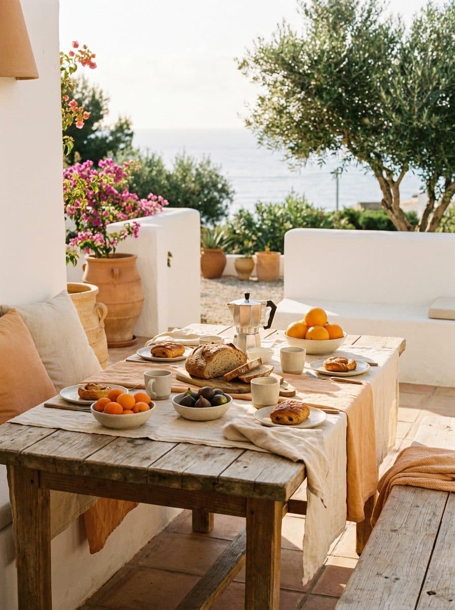 Frokostbord i morgensol